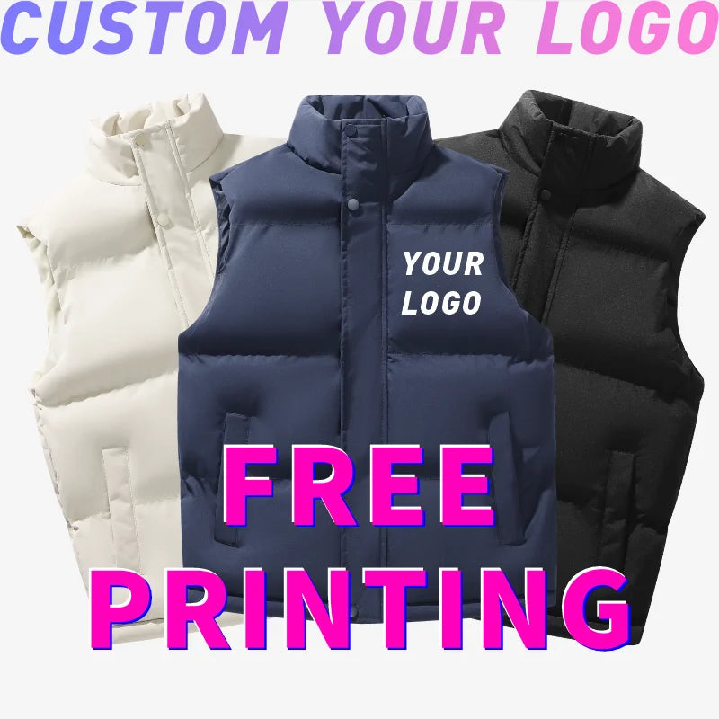 Custom Winter Vest Free Print Logo Stand Collar Coats Warm Outerwear Man Woman Casual Sleeveless Jackets Waistcoat Thick Gilet