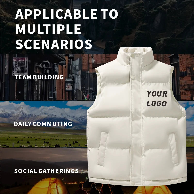 Custom Winter Vest Free Print Logo Stand Collar Coats Warm Outerwear Man Woman Casual Sleeveless Jackets Waistcoat Thick Gilet
